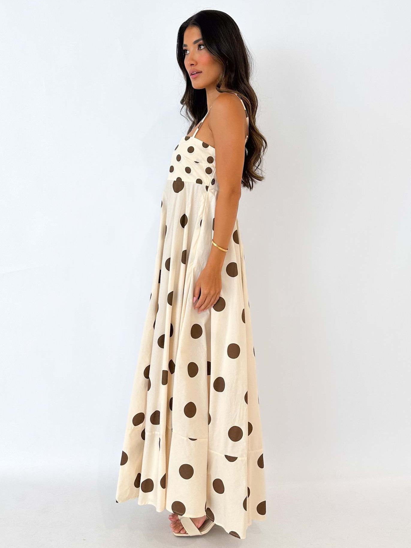 A-Line Maxi Dress with Abstract Print and Spaghetti Straps