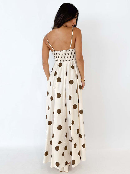A-Line Maxi Dress with Abstract Print and Spaghetti Straps