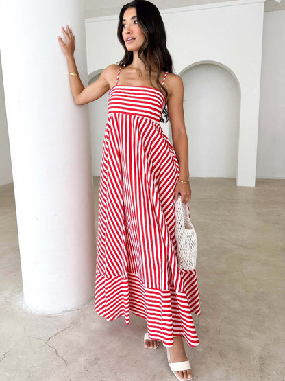 A-Line Maxi Dress with Abstract Print and Spaghetti Straps