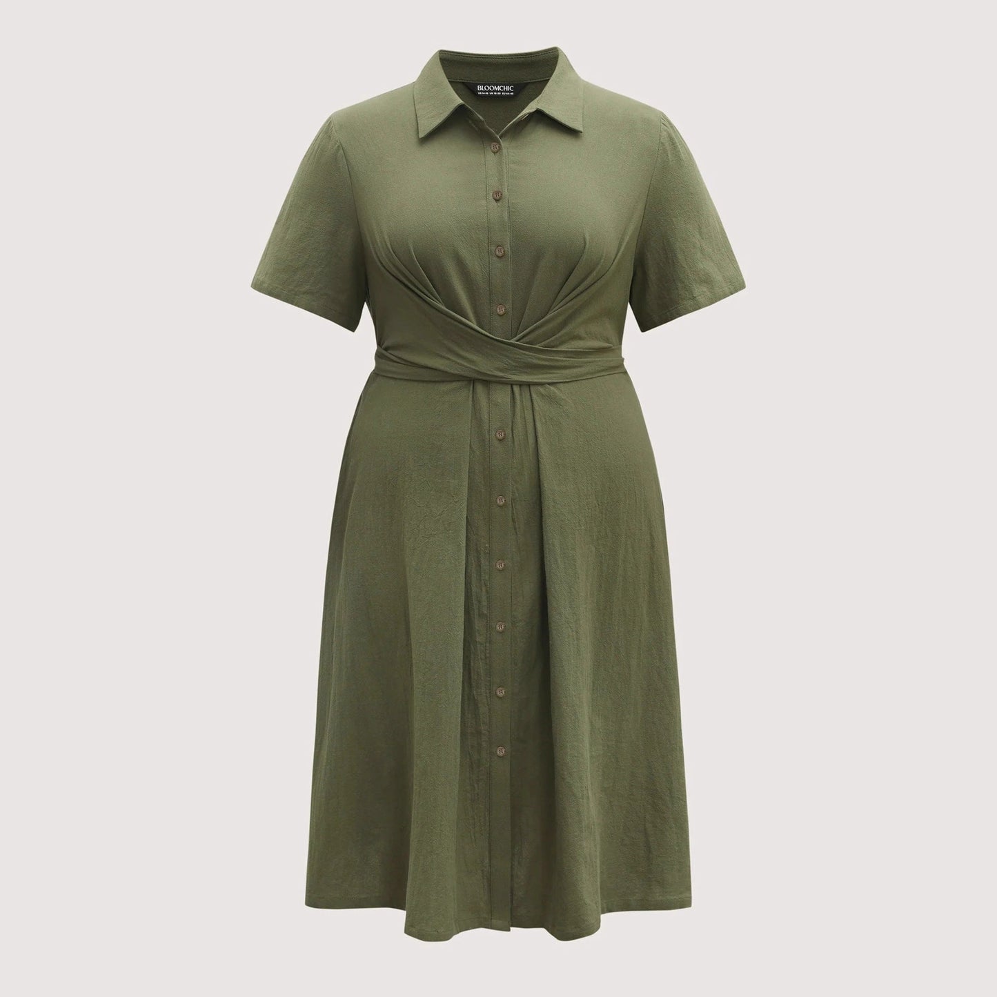 A-Line Midi Shirt Dress with Twist Front and Polo Collar