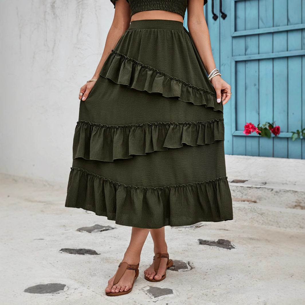 Smocked Two-Piece Set with Flutter Sleeves and Tiered Midi Skirt
