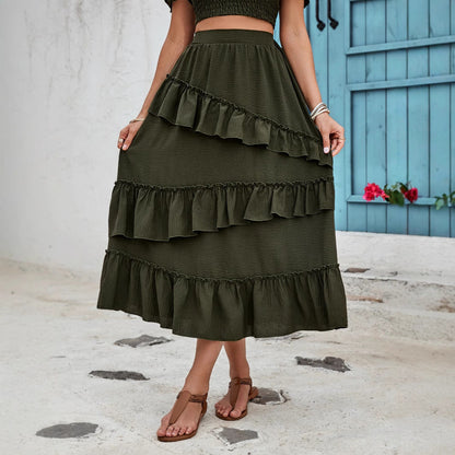 Smocked Two-Piece Set with Flutter Sleeves and Tiered Midi Skirt