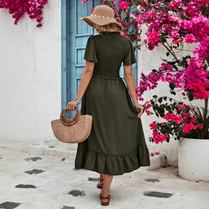 Smocked Two-Piece Set with Flutter Sleeves and Tiered Midi Skirt