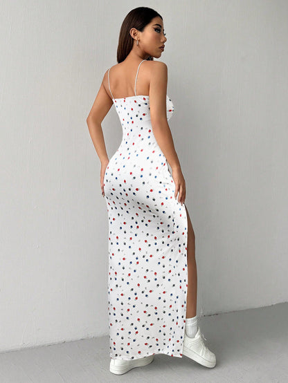 Floral Print Bodycon Maxi Dress with High Side Slit