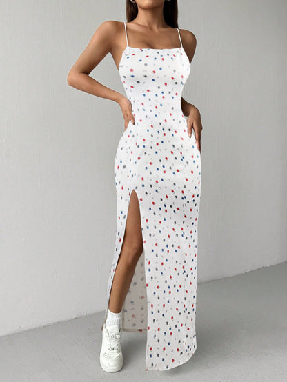 Floral Print Bodycon Maxi Dress with High Side Slit