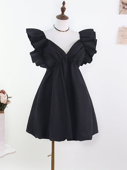 Babydoll Mini Dress with Ruffled Sleeves and Bubble Hem