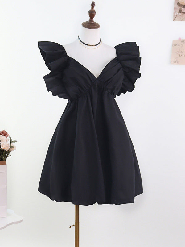 Babydoll Mini Dress with Ruffled Sleeves and Bubble Hem
