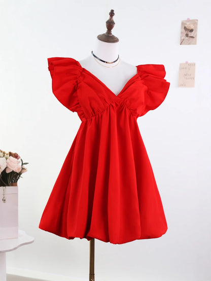 Babydoll Mini Dress with Ruffled Sleeves and Bubble Hem