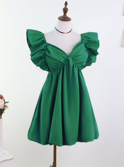 Babydoll Mini Dress with Ruffled Sleeves and Bubble Hem
