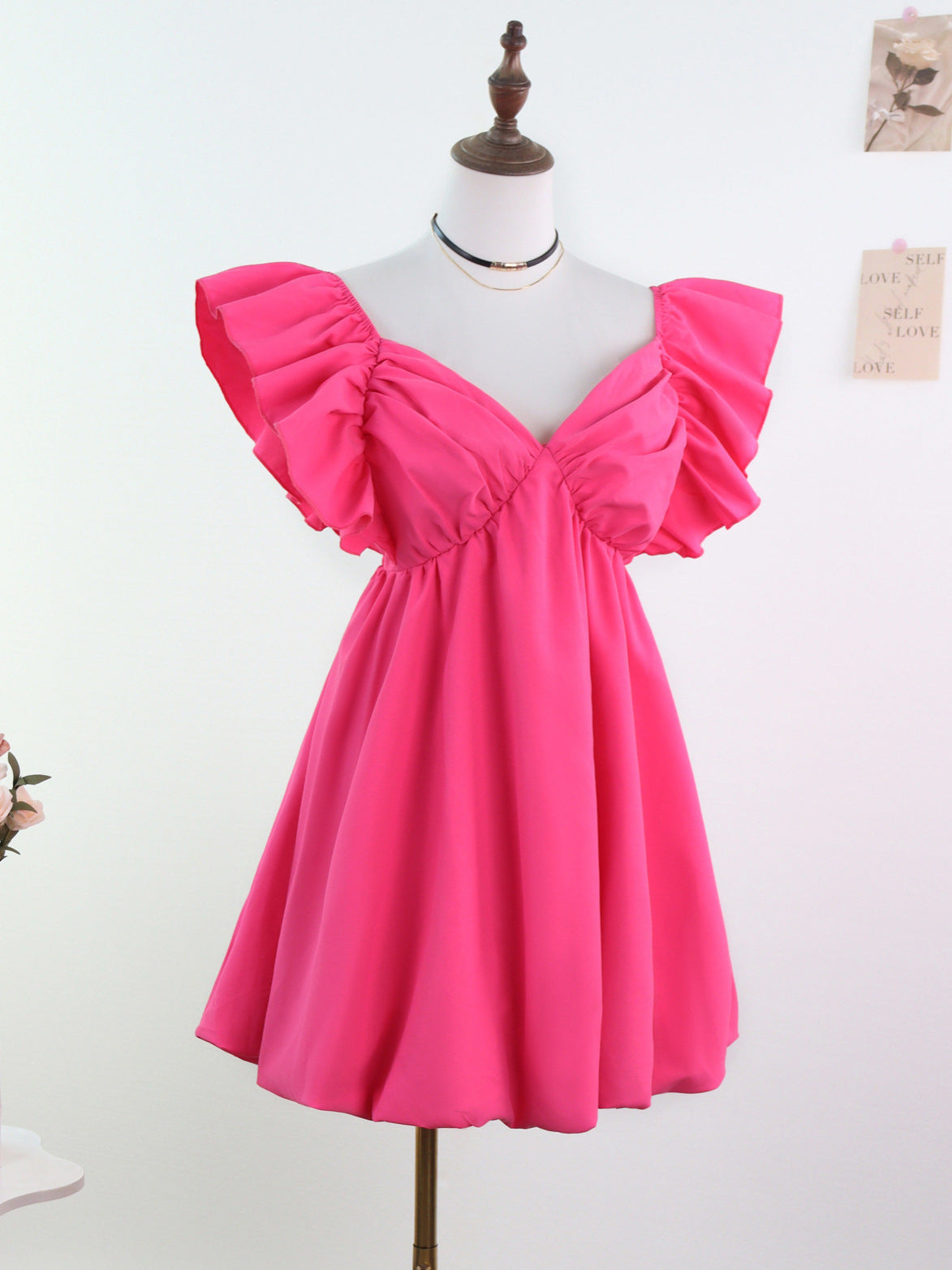 Babydoll Mini Dress with Ruffled Sleeves and Bubble Hem