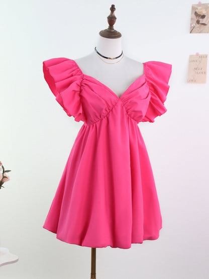 Babydoll Mini Dress with Ruffled Sleeves and Bubble Hem