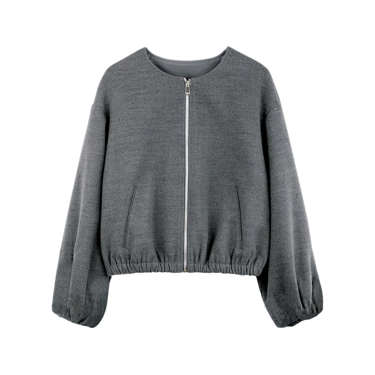 Cropped Corduroy Bomber Jacket with Round Neck