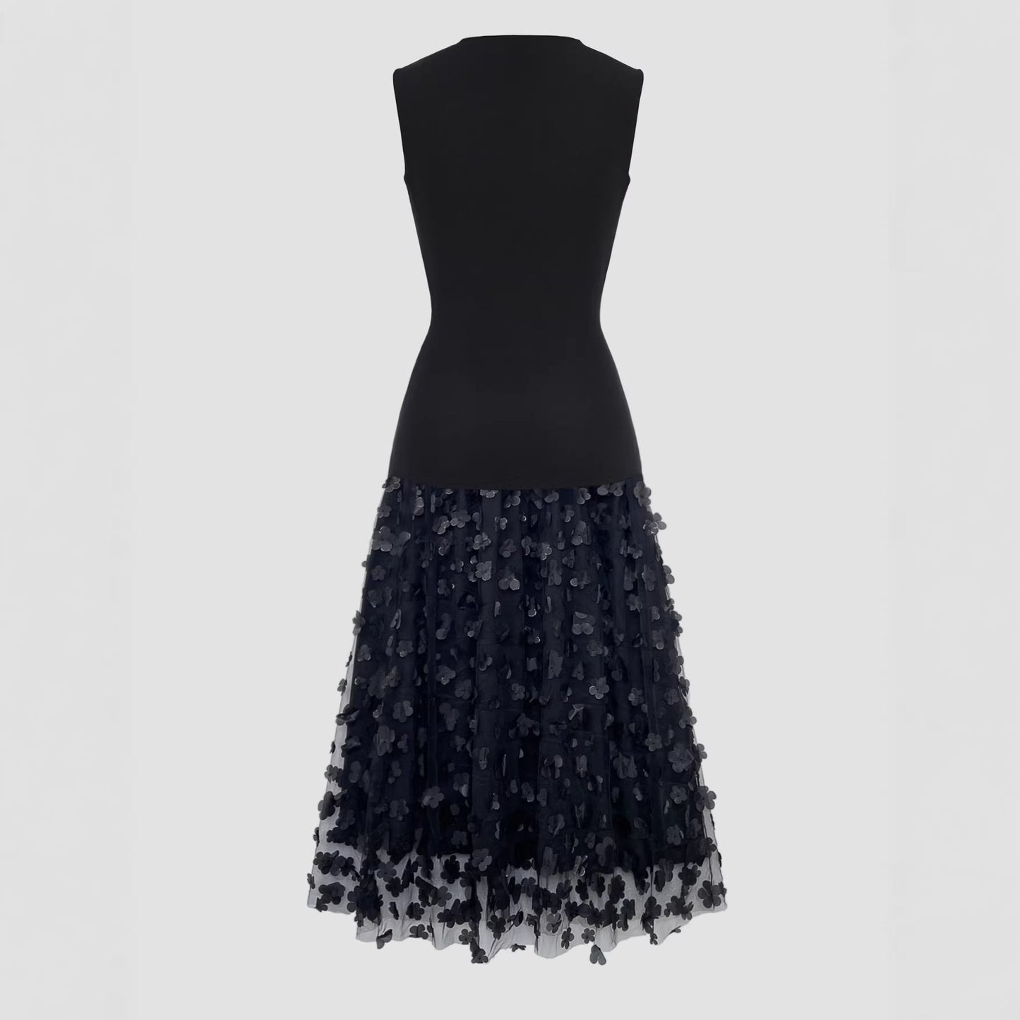 Ruched Sleeveless Maxi Dress with 3D Floral Appliqué