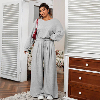Oversized Sweatshirt and Wide-Leg Pants Set with Drawstring