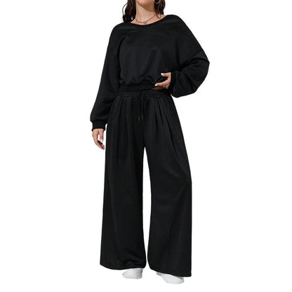 Oversized Sweatshirt and Wide-Leg Pants Set with Drawstring