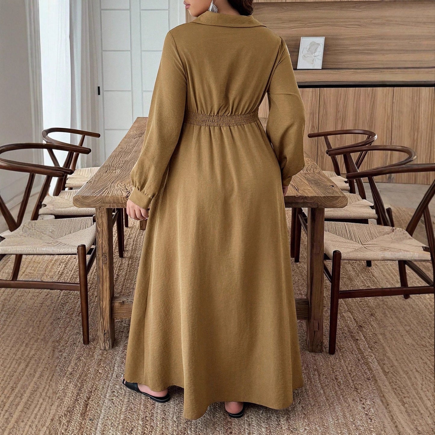 A-Line Maxi Shirt Dress with Twist Front and Button Detail