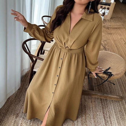 A-Line Maxi Shirt Dress with Twist Front and Button Detail