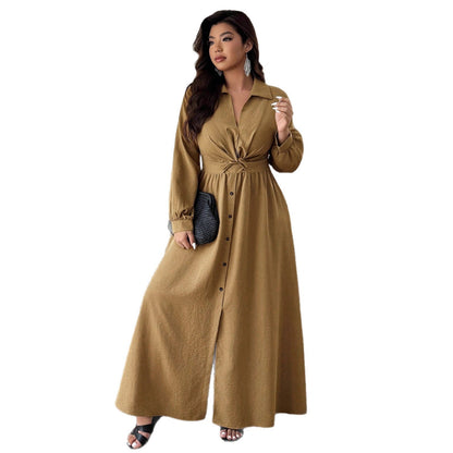 A-Line Maxi Shirt Dress with Twist Front and Button Detail