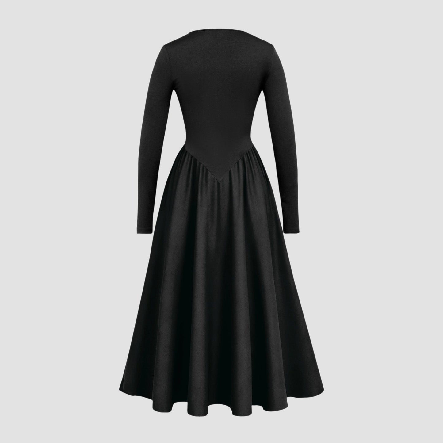 A-Line Maxi Dress with Long Sleeves and Pointed Waistline