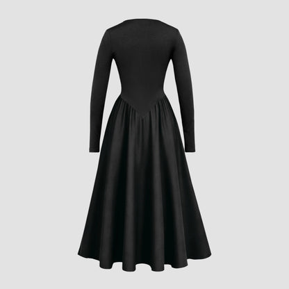 A-Line Maxi Dress with Long Sleeves and Pointed Waistline