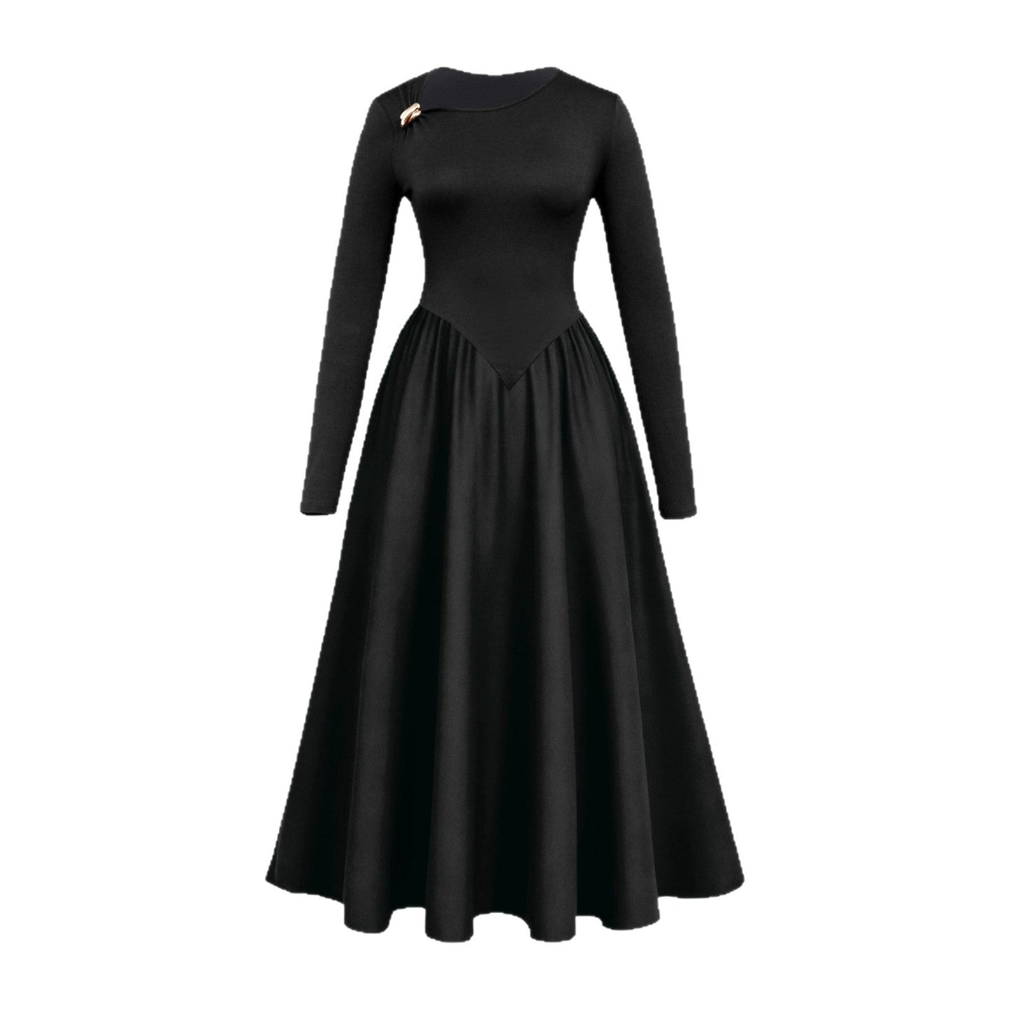 A-Line Maxi Dress with Long Sleeves and Pointed Waistline