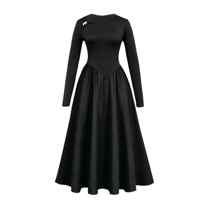 A-Line Maxi Dress with Long Sleeves and Pointed Waistline
