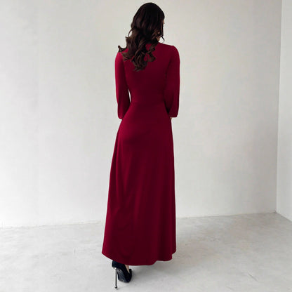 A-Line Maxi Dress with V-Neck and Lantern Sleeves