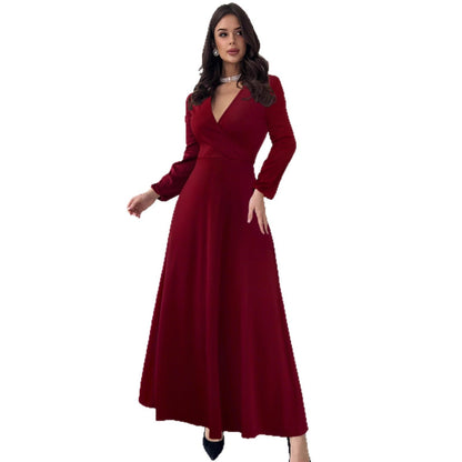 A-Line Maxi Dress with V-Neck and Lantern Sleeves