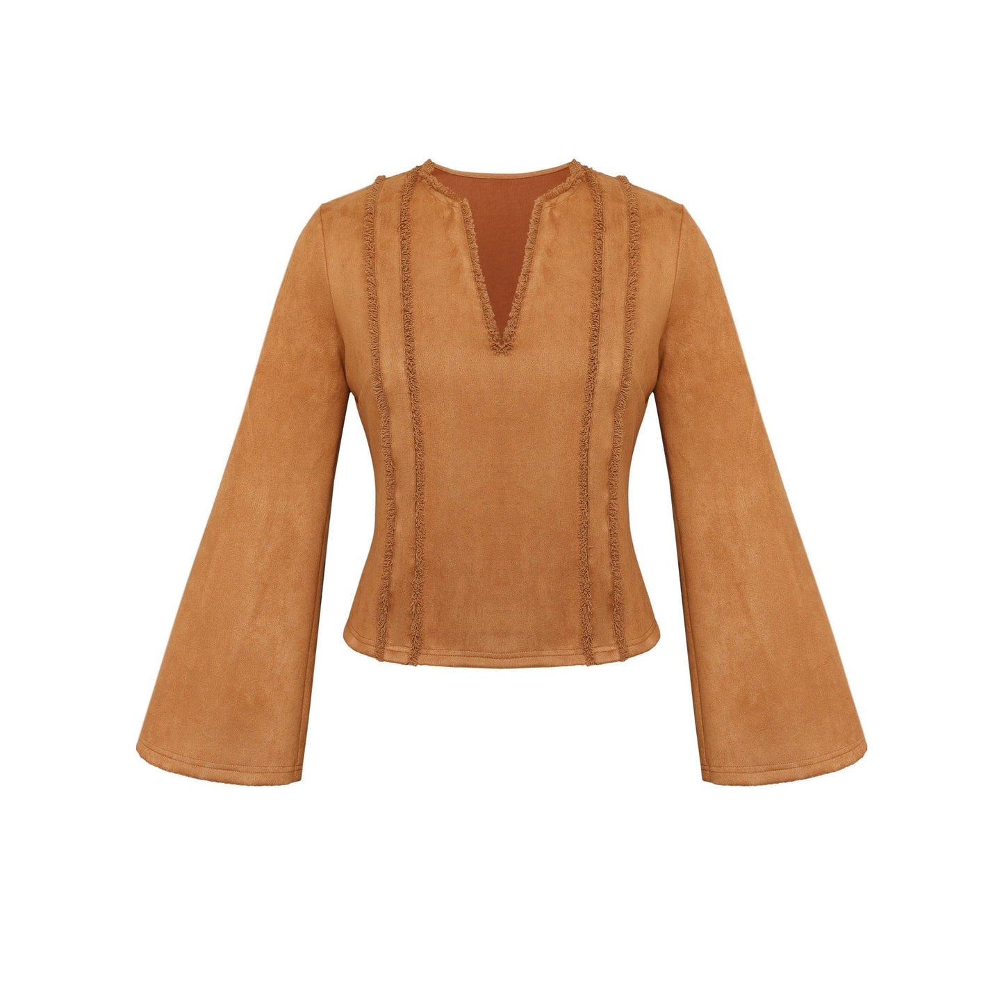 Faux Suede A-Line Two-Piece Skirt Set with Bell Sleeves