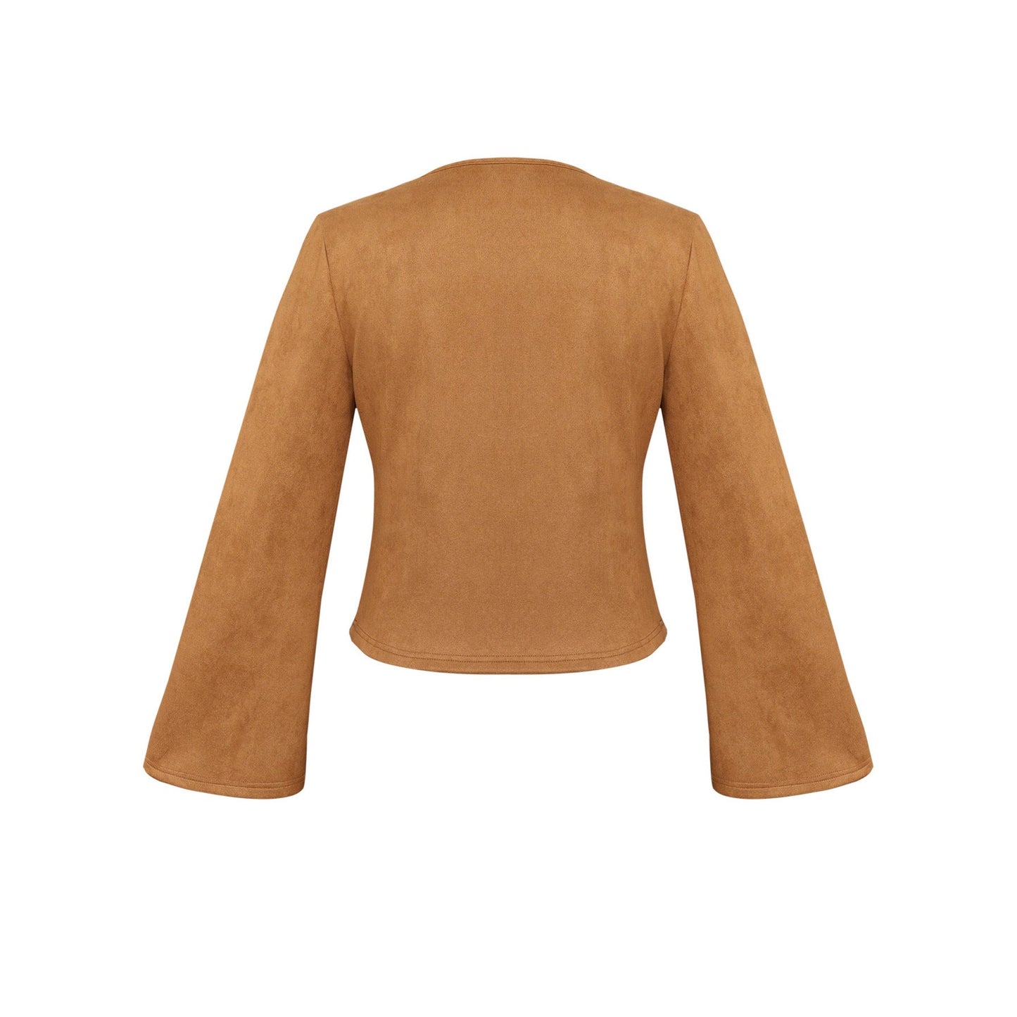 Faux Suede A-Line Two-Piece Skirt Set with Bell Sleeves