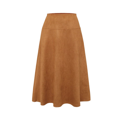 Faux Suede A-Line Two-Piece Skirt Set with Bell Sleeves