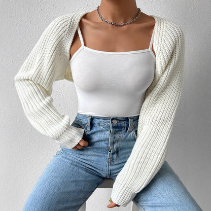Cropped Ribbed Knit Shrug with Long Sleeves