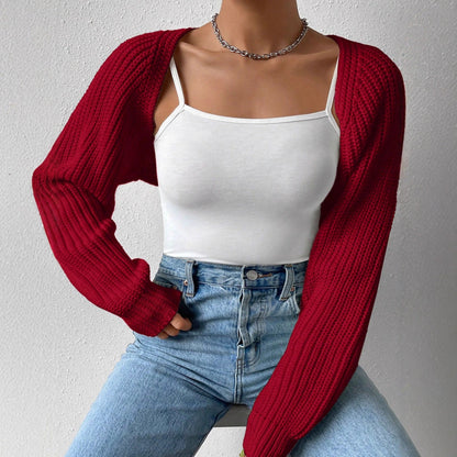 Cropped Ribbed Knit Shrug with Long Sleeves