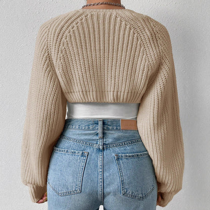 Cropped Ribbed Knit Shrug with Long Sleeves