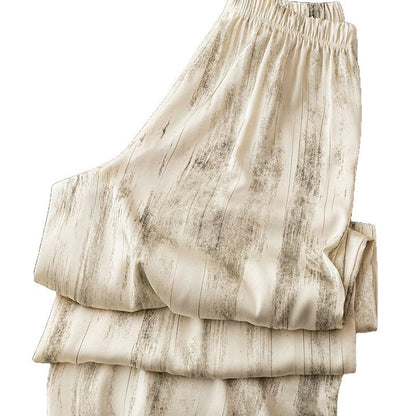 High-Waist Wide-Leg Pants with Vertical Brushstroke Print