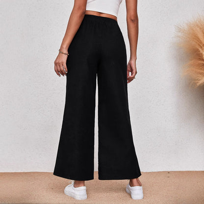 Wide-Leg Trousers with Side Slits and Elastic Waist