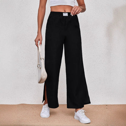 Wide-Leg Trousers with Side Slits and Elastic Waist