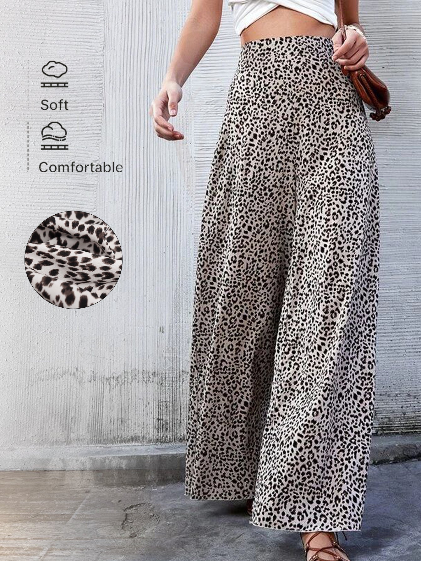 Leopard Print Wide-Leg Trousers with High Waist