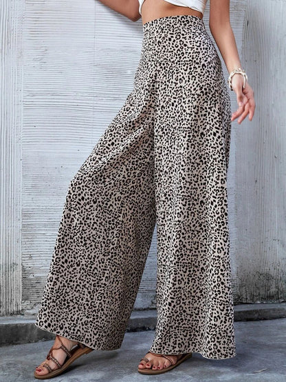 Leopard Print Wide-Leg Trousers with High Waist