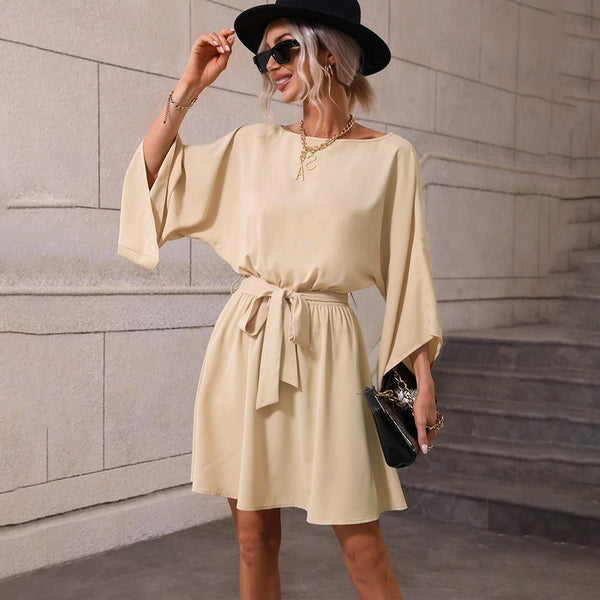A-Line Mini Dress with Batwing Sleeves and Tie Waist