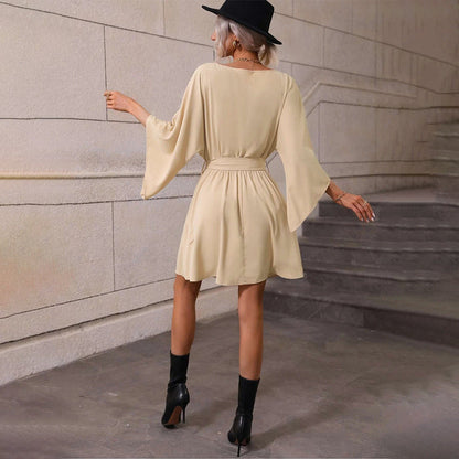 A-Line Mini Dress with Batwing Sleeves and Tie Waist
