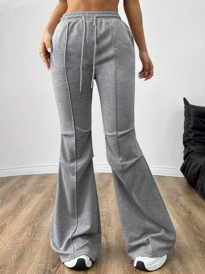 Wide-Leg Bootcut Sweatpants with Drawstring and Pintuck Seams