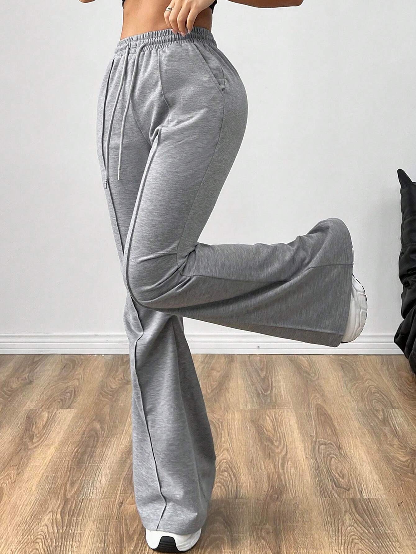 Wide-Leg Bootcut Sweatpants with Drawstring and Pintuck Seams