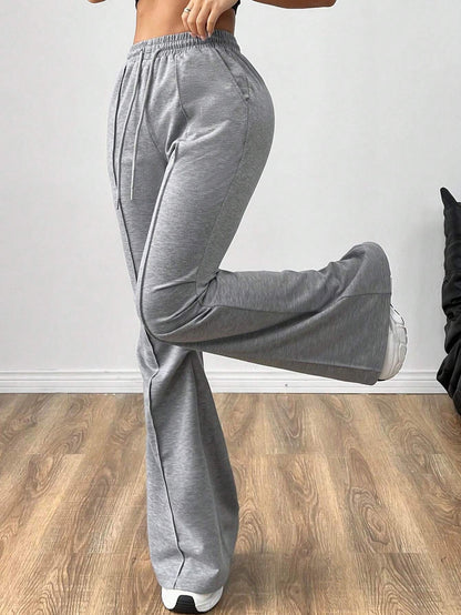 Wide-Leg Bootcut Sweatpants with Drawstring and Pintuck Seams
