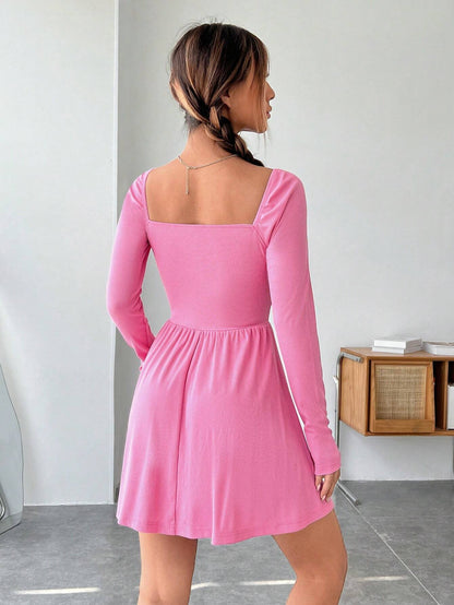 A-Line Mini Dress with Sweetheart Neckline and Raglan Sleeves