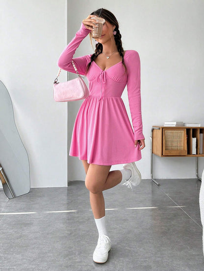 A-Line Mini Dress with Sweetheart Neckline and Raglan Sleeves