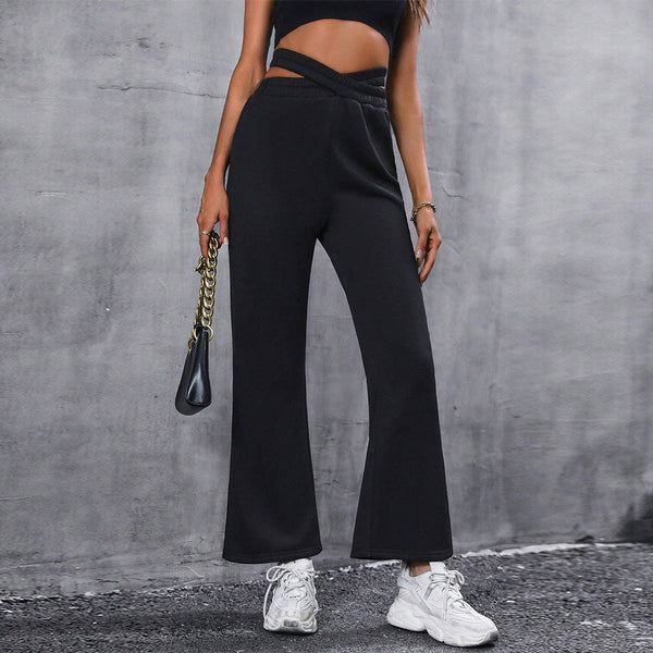 High-Waisted Wide-Leg Pants with Criss-Cross Waist Detail