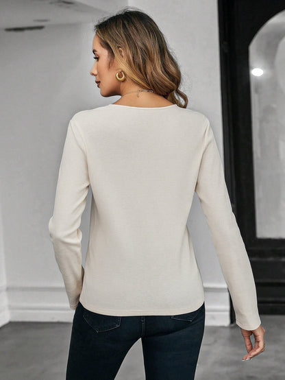 Slim Fit Waffle Knit Pullover with Keyhole V-Neck Detail