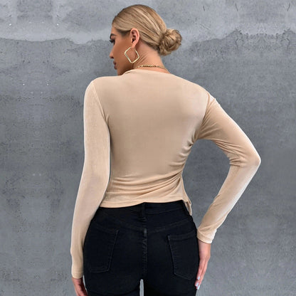 Slim Fit Ruched Long Sleeve Top with Side Drawstring