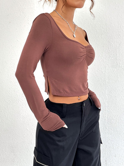 Slim Fit Cropped Top with Ruched Bust and Sweetheart Neckline